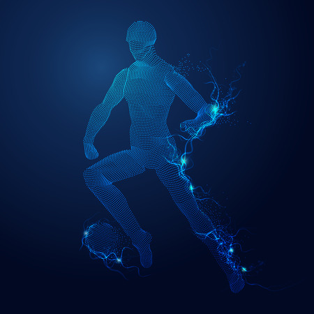 Concept of virtual reality video game, graphic of digital man playing soccer football.のイラスト素材