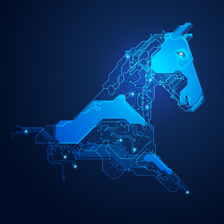 Futuristic horse head, shape of horse head combined with electronic board, concept of powerful technology.のイラスト素材