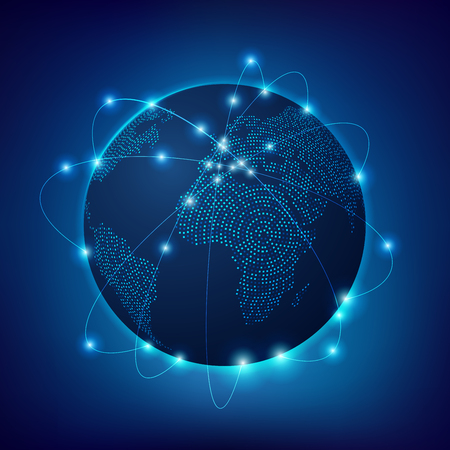 Concept of communication world, graphic of dotted globe with light wire.のイラスト素材