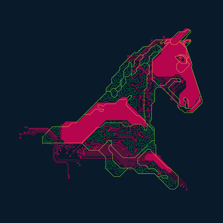 futuristic colorful horse head, shape of horse head combined with electronic board, concept of powerful technologyのイラスト素材