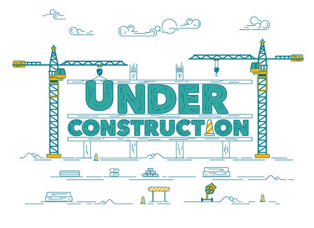 Concept of under construction website, graphic of construction site with industrial crane.のイラスト素材