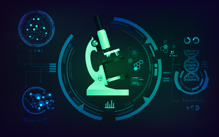 concept of medical technology, graphic of microscope with microbiology interfaceのイラスト素材