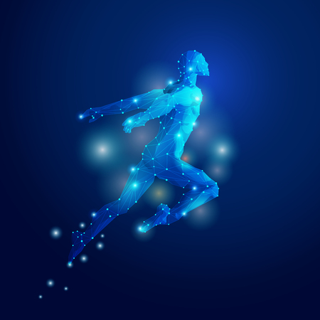 graphic of polygon man jumping with futuristic styleのイラスト素材