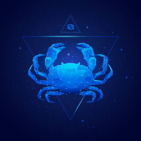 cancer horoscope sign in twelve zodiac with galaxy stars background, graphic of wireframe crabのイラスト素材