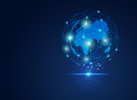 concept of communication world, graphic of wireframe globe with light wireのイラスト素材