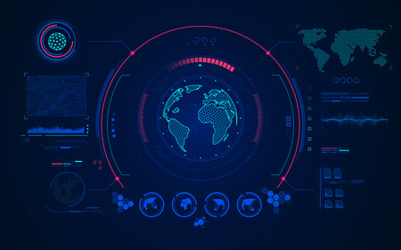 wireframe globe with digital radar interface, concept of communication technologyのイラスト素材