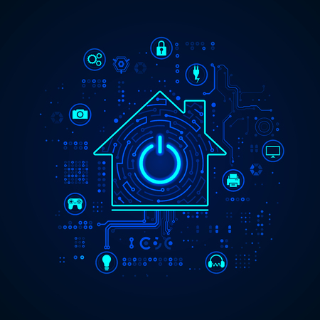 concept of smart home or internet of things, shape of a house with appliance iconsのイラスト素材