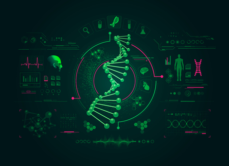 graphic of DNA strain  with biotechnology interfaceのイラスト素材