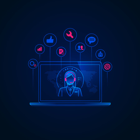 concept of telemarketing technology, graphic of female callcenter on internet onlineのイラスト素材