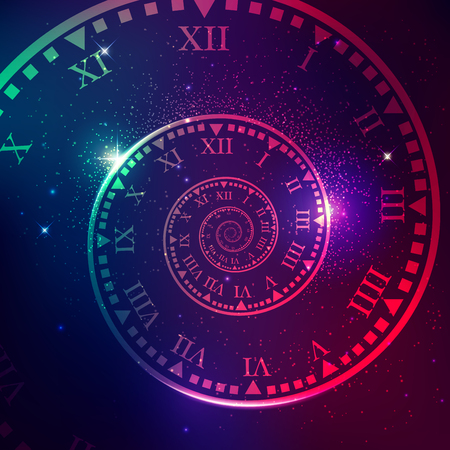 concept of space of time in the universe, spiral clock with galaxy star backgroundのイラスト素材