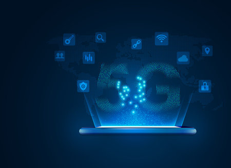 concept of communication technology, 5g sign with digital technology element