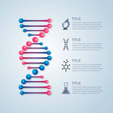 science and biology infographics, DNA helix with research tool iconsのイラスト素材