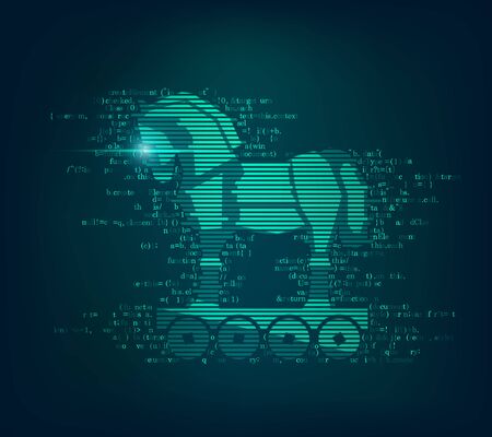 concept of computer virus on the internet, trojan horse combined with coding programのイラスト素材