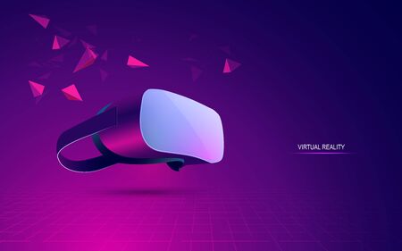 realistic vr headset with digital technology elementのイラスト素材