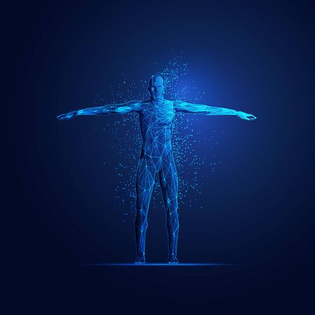 concept of digital transformation, figure of a man in scientific tecnology theme with futuristic elementのイラスト素材
