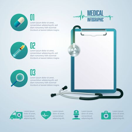 graphic of medical infographic, realistic medical clipboard with health care elementのイラスト素材