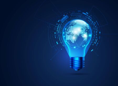 concept of communication technology, graphic of realistic light bulb with futuristic globe insideのイラスト素材