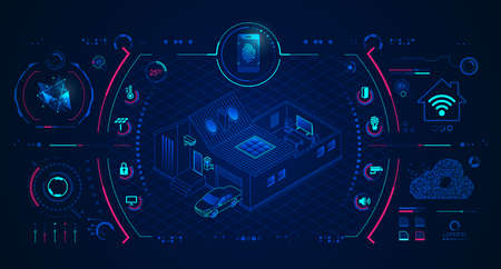 concept of smart home or internet of things (IOT), graphic of home technology interfaceのイラスト素材