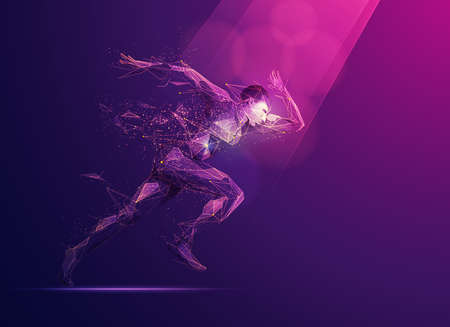 concept of sport science technology, polygon runner with futuristic elementのイラスト素材