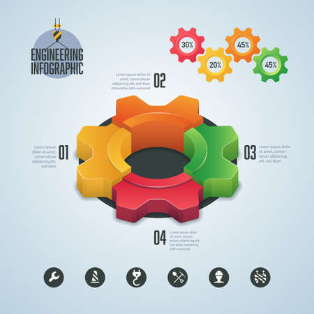 concept of industry or engineering infographic, graphic of cogwheel with construction elementのイラスト素材