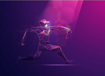 concept of sport science technology, polygon baseball player with futuristic elementのイラスト素材