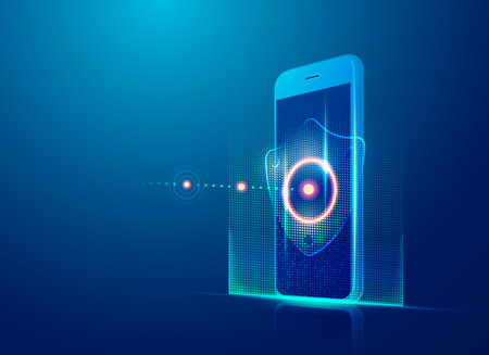concept of cyber security technology, realistic mobile phone with data protection element