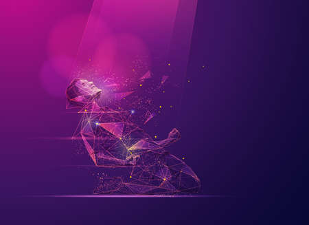 goal celebration of football player presented in wireframe polygonal styleのイラスト素材