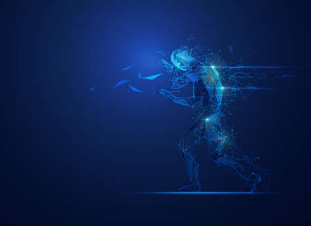 concept of digital disruption, graphic of low poly man walking with futuristic elementのイラスト素材
