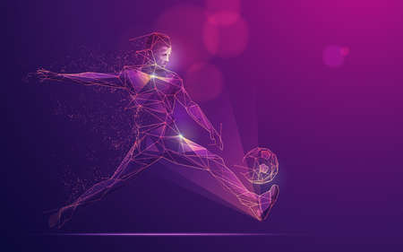 concept of sport science technology, polygonal soccer player with futuristic elementのイラスト素材