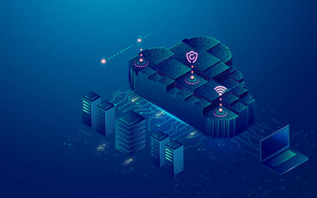 concept of cloud storage or data center, graphic of cloud computing with futuristic technology elementの写真素材