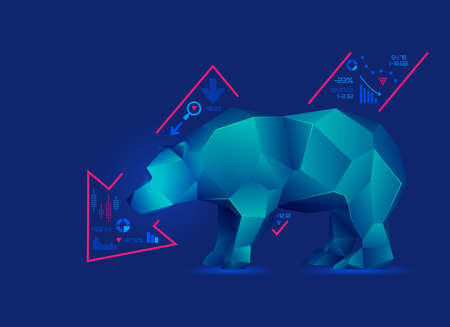 concept of bearish in stock market exchange, graphic of low poly bear with decreasing graphのイラスト素材