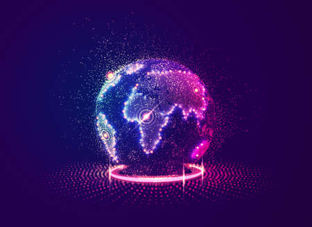 concept of digital transformation or global network technology, graphic of globe with futuristic elementの写真素材