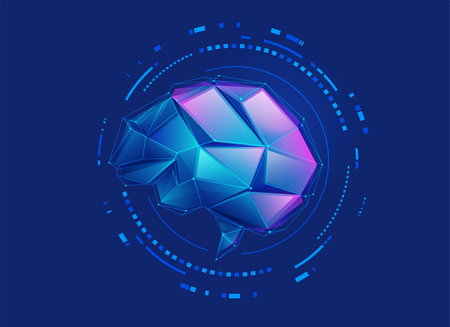 concept of medical neurology or brain analysis, graphic of low poly brain with futuristic element