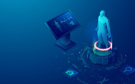 concept of medical healthcare technology, graphic of medical lab element with man diagnosis
