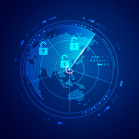 concept of cyber war or cyber warfare, graphic of radar screen with futuristic elementの写真素材