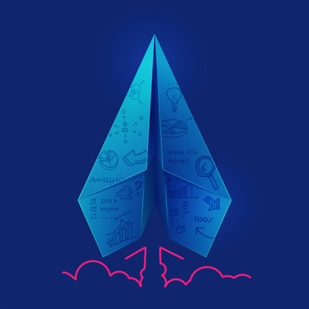 concept of start up project or business strategy, graphic of paper plane with business mind mapのイラスト素材
