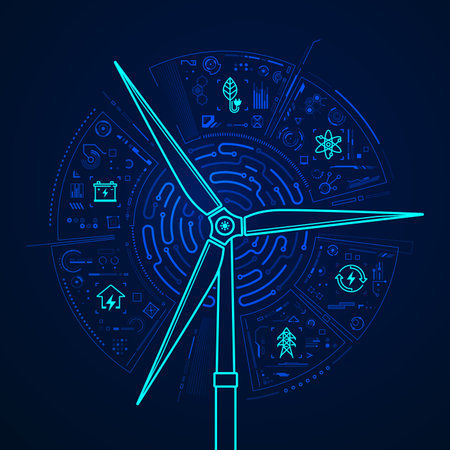 concept of sustainable technology or green technology, graphic of turbine with ecological elementのイラスト素材