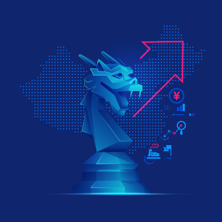 concept of China business metaphor, graphic of dragon chess piece with economy elementのイラスト素材