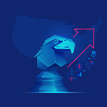 concept of USA business metaphor, graphic of eagle chess piece with economy elementのイラスト素材