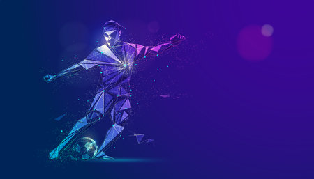 graphic of wireframe low poly soccer player dribing footballのイラスト素材