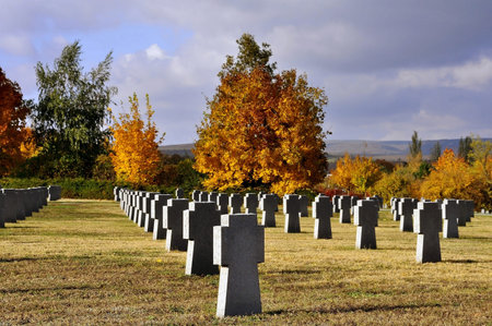 German military cemetery (2nd WW) in dramatic colors at Budaors, near Budapest, Hungary.