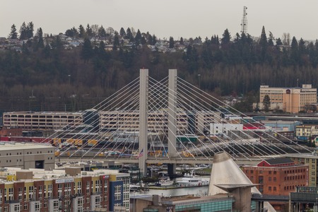 Tacoma landscape in the winter with bridgeの写真素材