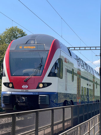 Swiss double decker train traveling through gebenstorf
