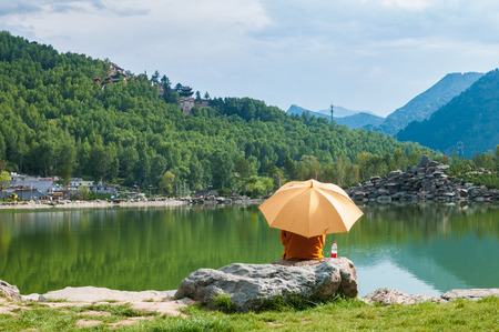 Landscape view of nature scenery at the lake sideの写真素材