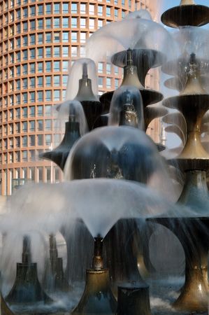 Cascading foutains in front of Part Dieu Tower in Lyon, \"Le crayon\" (the pencil). の写真素材