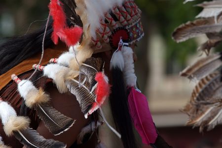 Head and back of an Indian  warrior from behind の写真素材