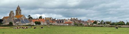 Panorama over a typical countryside village in Normandyの写真素材