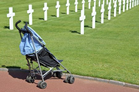 The cemetery is located on a cliff overlooking Omaha Beach (one of the landing beaches of the Normandy Invasion) and the English Channel.の写真素材