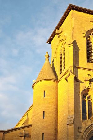 Theize - Beaujolais - France : the ochre yellow stone, that the buildings are made of, is truly golden in the light of the sun and even more so when the light is low-angled, as here, in the autumn. の写真素材