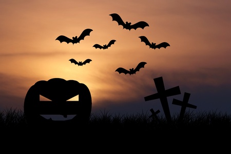 Halloween night with sunset  background の写真素材